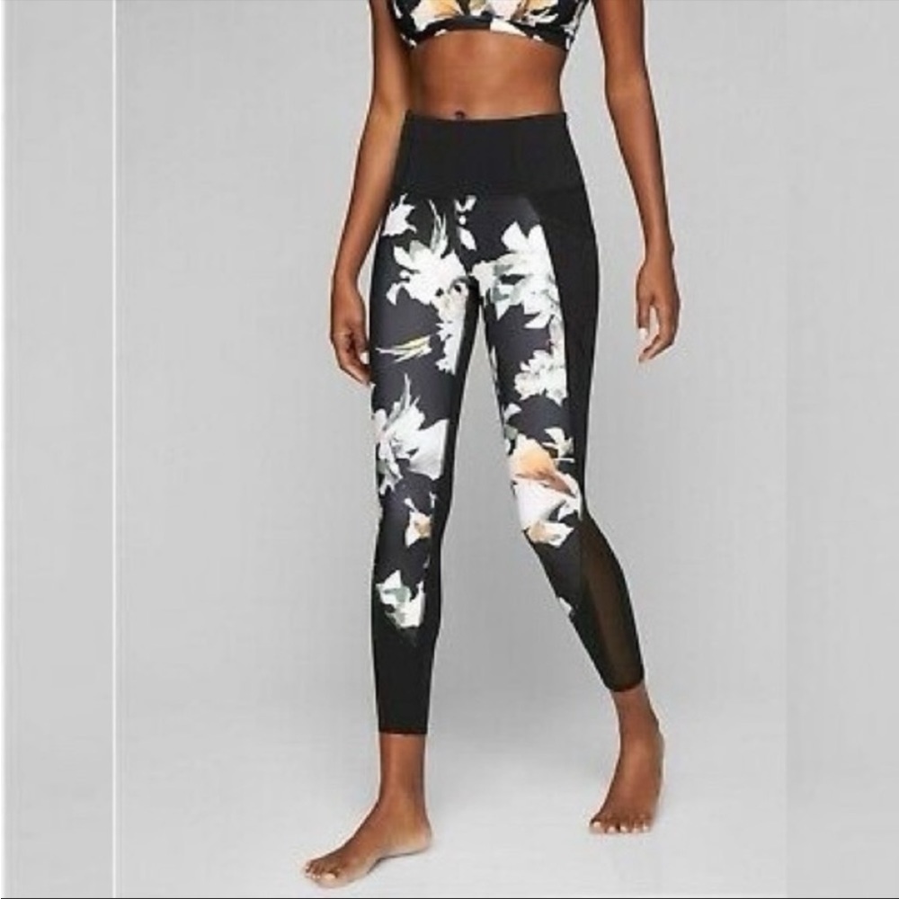 Athleta Black Blossom Intuition Floral Mesh Leggings